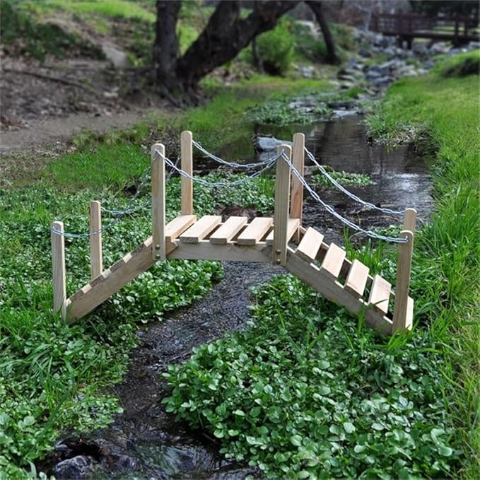 Pemberly Row Transitional Cedar Wood Decorative Garden Bridge, Beige Finish, 3 ft, Handcrafted Moisture-Resistant Design, Landscape Décor, Smooth Sanded for Painting or Staining