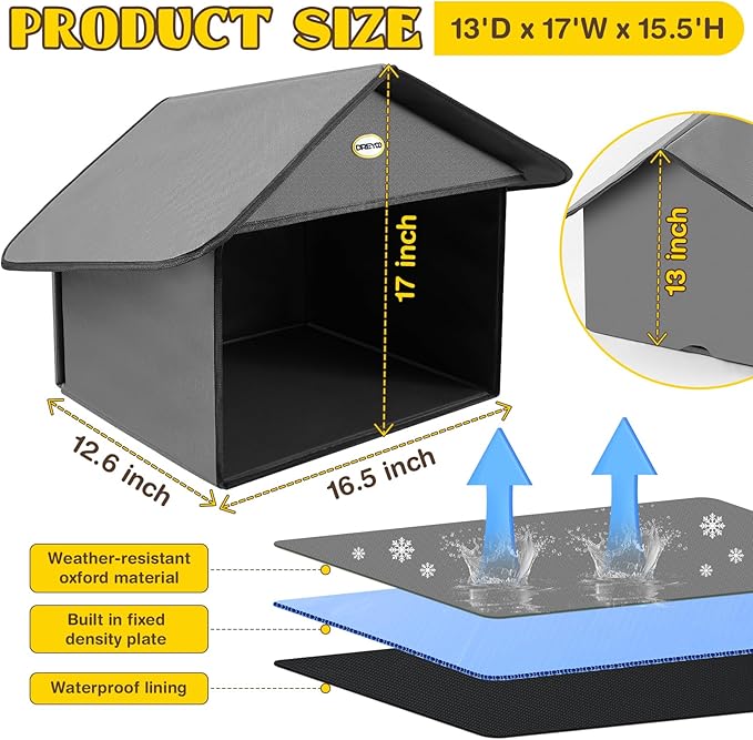 Dreyoo Outdoor Cat Feeding Station for Food & Water, Weatherproof Outdoor Kitty Dining Room Cat Shelter for Stray, Feral Cats and Community Cats, 13”d x 17”w x 15.5'h(1 Pack,Dark Grey)