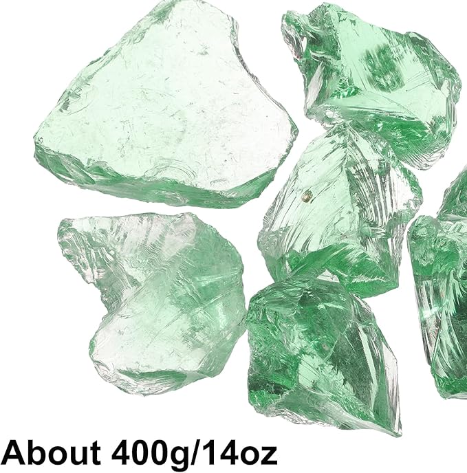 uxcell Fire Glass for Fire Pit, 3-5cm(1/9"-1/5") High Luster Reflective Glass Rocks for Natural or Propane Fireplace, Safe for Outdoors and Indoors Fire Pit Glass, Light Green, 400g/14oz