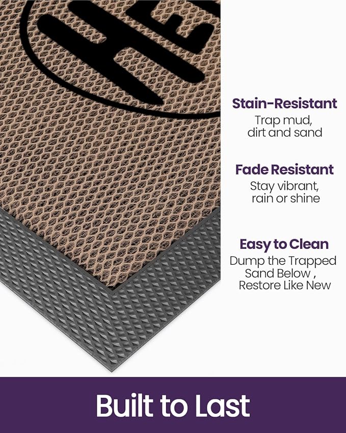 DEXI Front Door Mat Outside Entrance, Non Slip Dirt Trapper Doormat for Entryway, Heavy Duty Low Profile Floor Entry Mats Inside Decorative, 24x36, Hello Brown