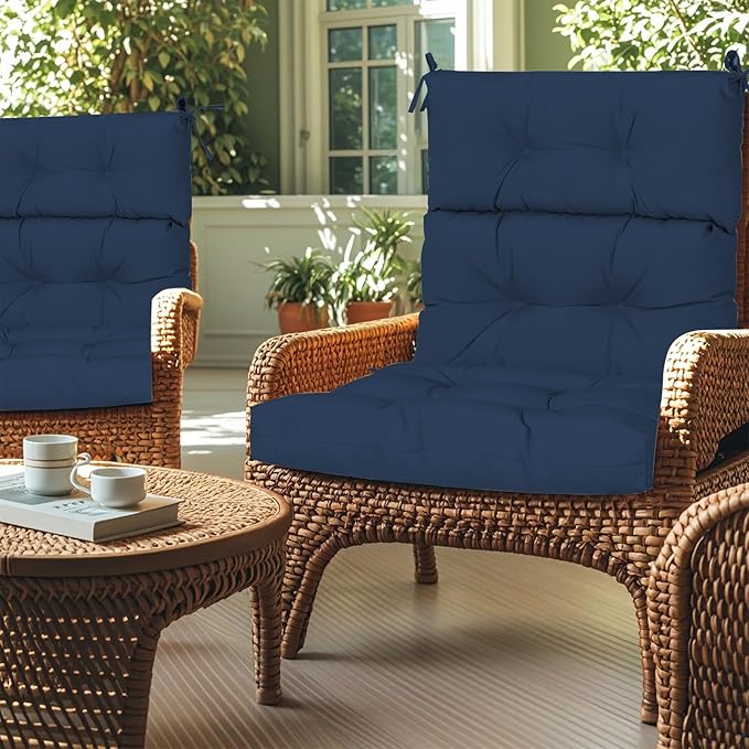 High Back Chair Cushions Set of 2, Adirondack Chair Cushion with Waterproof, Rocking Chair Cushion for Outdoor Patio, Garden Porch 45”x 22”x 4 (2, Navy Blue B)