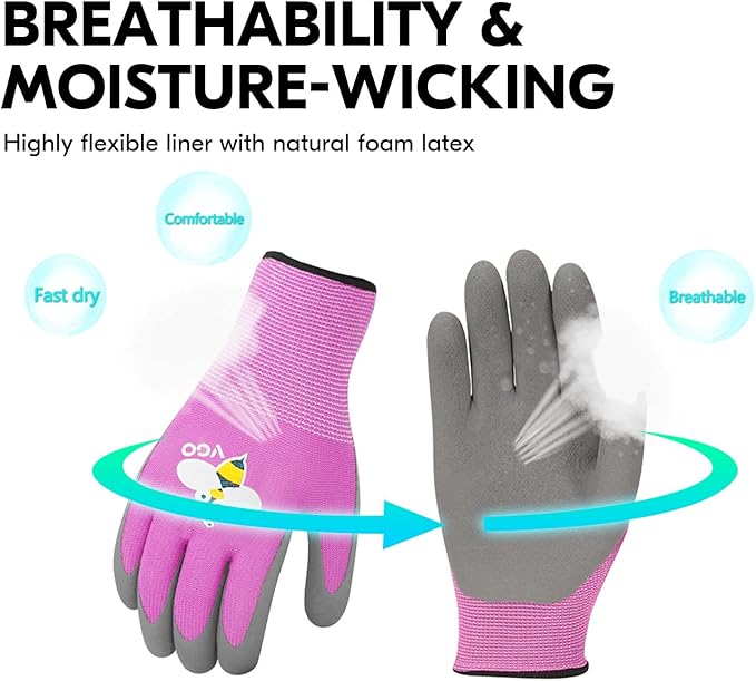 Vgo... 1-Pair Age 7-9 Kids Gardening Gloves, Children Yard Work Gloves, Soft Safety Rubber Gloves (XS, Purple, KID-RB6013)