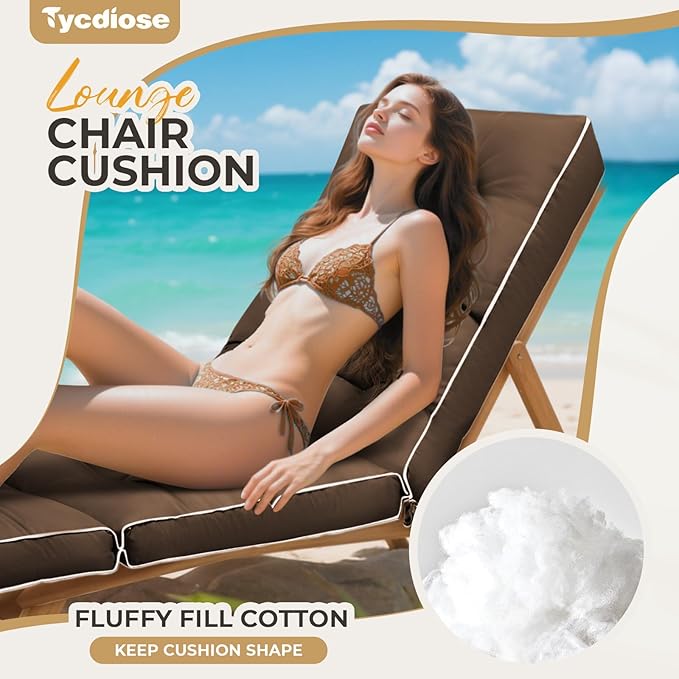 Outdoor Chaise Lounge Chair Cushion, Waterproof Non-Slip Patio Chaise Lounge Cushions for Outdoor Furniture, Thickened Patio Pool Lounger Chair Cushion, 76.4 x 22.8 x 4.7 Inches, Brown