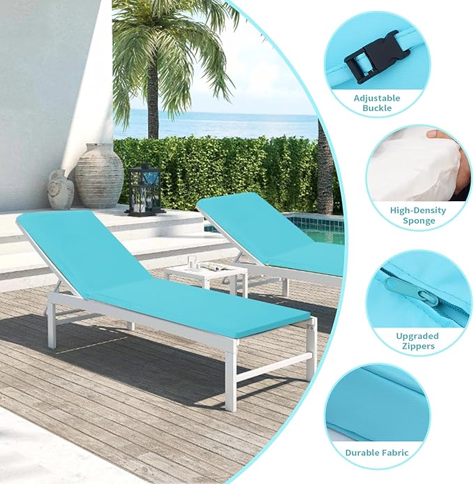 Outdoor Chaise Lounge Cushions for Patio, 71"x22"x3" Lounge Chair Cushions Set of 2, Waterproof Replacement Seat Pads for Outdoor Furniture (Teal, 2 Pcs)