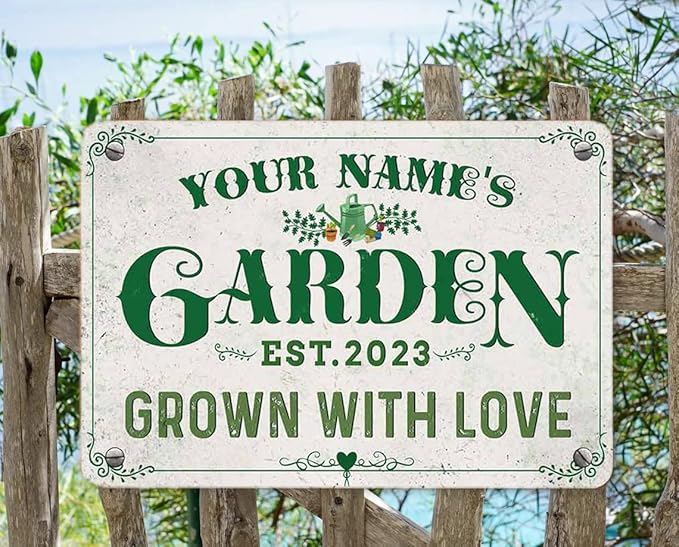 Personalized Metal Signs with Name Made in USA Custom Vintage Garden Sign Waterproof Vintage Decorative Metal Print for Wall Decor Customized Home Garden Ideas Gifts Artwork Prints for Yard Ourdoor