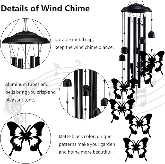 Butterfly Wind Chimes for Outside, Butterfly Gifts for Women Men Mom Grandma Birthday, 37" Windchimes Hanging Outdoors Garden Decor, Home Patio Garden Porch Yard Decorations