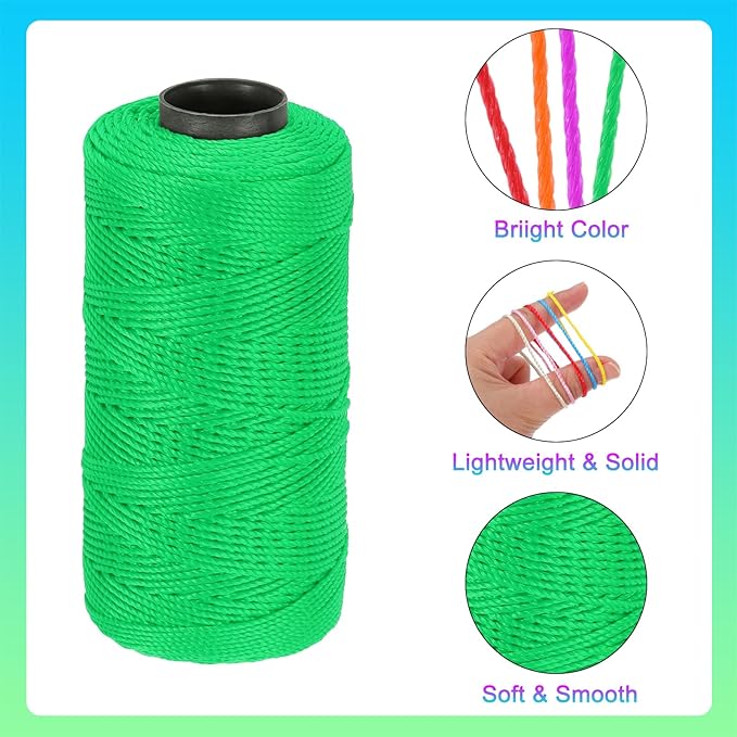 MECCANIXITY Nylon String 3 Strands Twisted Mason Line 1.5mm x 218 Yards Nylon Twine String for DIY Projects, Home Improvement, Gardening, Gift Wrapping, Christmas Party Supplies, Fruit Green
