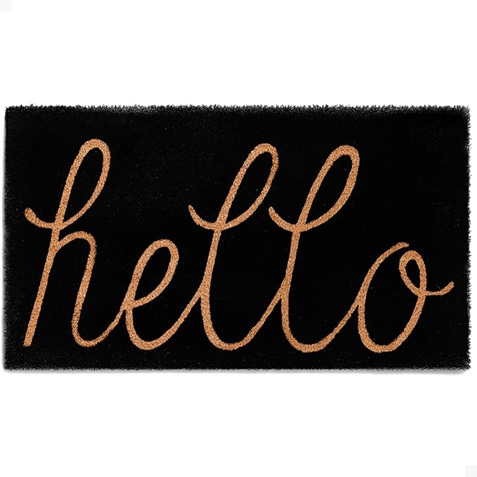 THEODORE MAGNUS Door Mat - Welcome Mat for Front Door with Non-Slip Backing - Durable Coir Doormat - Perfect for Outside Entrance and Entryway Matt - Outdoor/Indoor - Hello - Black - 17" x 30"