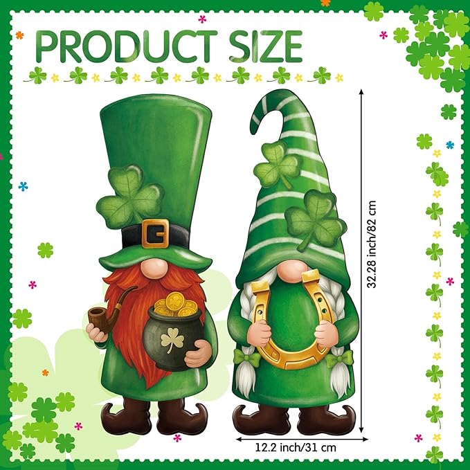 Thyle 2 Pcs Wooden St. Patrick's Day Gnomes Sign 32.3 x 12.2 Inch Irish Hanging Gnomes Front Door Decor Shamrock Lucky Green Hanger for Outdoor Indoor Front Porch Home Wall Supplies