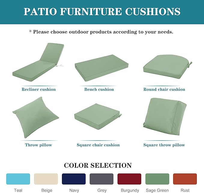 Chaise Lounge Cushion for Outdoor Furniture, Waterproof Fade and Tear Resistant Lounge Deck Chair Cushions for Patio Lawn Pool Resort Hotel, 80x26x3 Inch, Sage Green