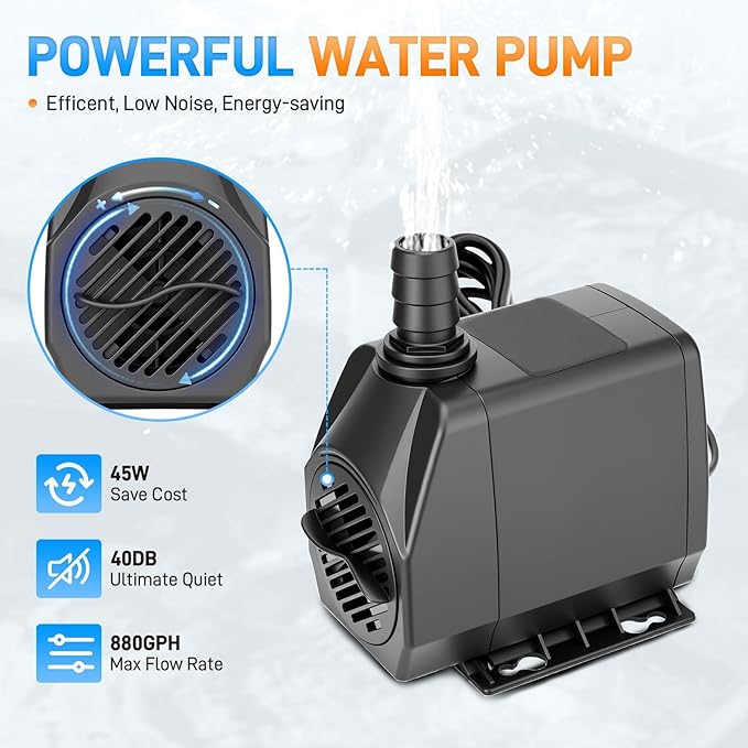 All-in-1 Pond Waterfall Kit with LED Light, 12 inch 304 Stainless Steel Spillway with 880 GPH 45W Pump, Filter Media Bag, Outdoor Waterfall Fountain for Water Feature, Garden, Backyard, Pool