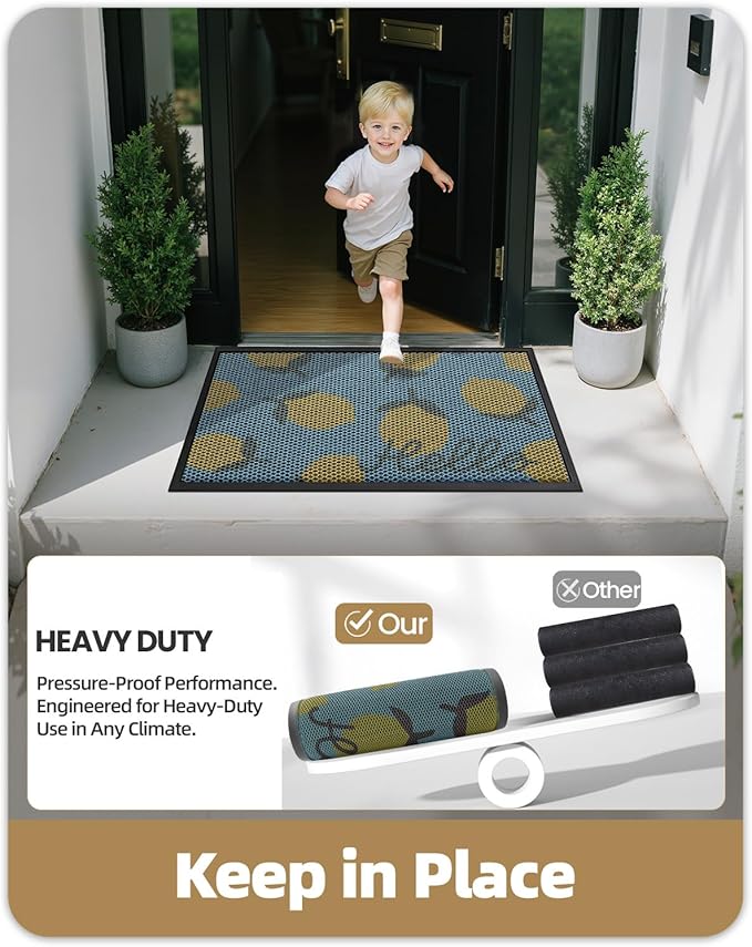 Color&Geometry Outdoor Doormats 24"x36", Yellow- Dirt Trapping, Non-Slip, Durable, Low Profile, Easy Clean, Sturdy Rubber Entry Rug, Front Door Mat for Inside House/Entrance/Entryway