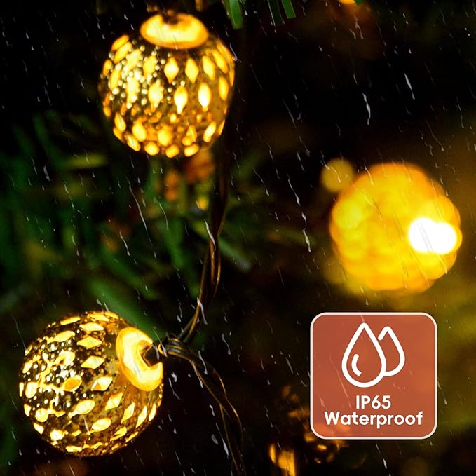 Moroccan String Lights Plug-in 60 LED 29ft Indoor Outdoor Waterproof 8 Modes Diwali Lights with Timer & Remote Control, Decorative Globe for Bedroom Christmas, Warm White
