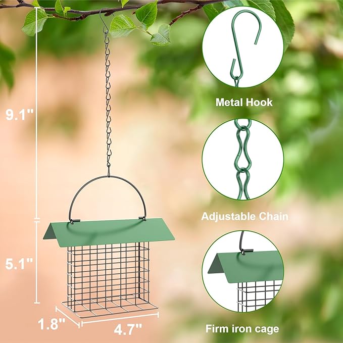 Bird Feeder for Outdoors, Suet Feeder Hanging, Attracts Nuthatches, Woodpeckers, Creepers, Weatherproof Bird Feeders for Wild Birds Woodpecker, Single Suet Cage for Outdoor