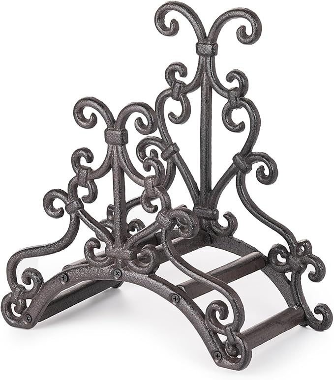 Sungmor Heavy Duty Cast Iron Garden Hose Holder - Wall Mounted Water Hose Hanger - European Vintage Pattern Decorative Hose Rack - Large Water Hose Bulter Storage - Indoor Outdoor Metal Hose Stand