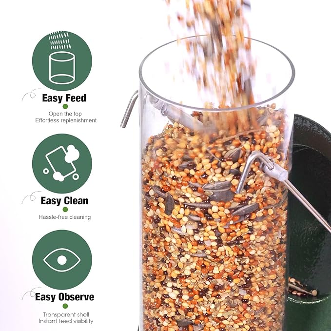 ERYTLLY Metal Bird Feeders 6 Port Tube Bird Feeder for Wild Birds, 1.4mm Extra Thick Solid Tube Transparent with Steel Hanger Bird Feeders Squirrel Proof for Outside