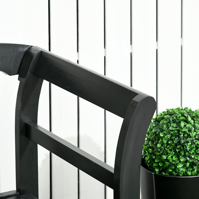 Outsunny Wooden Patio Bench, Outdoor Garden Bench with Backrest and Armrests, 3 Person Porch Bench with Rustic Country Diamond Pattern, Black