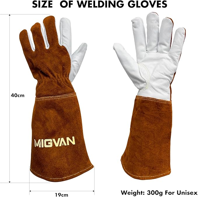 Leather MIG Welding Gloves, 16 Inches IN L/XL/XXL, Heat Resistant and Fireproof Stitching Gloves for Stick, Mig, Tig, Forge, BBQ, Grill, Fireplace, Wood Stove, Furnace, Oven, Pot