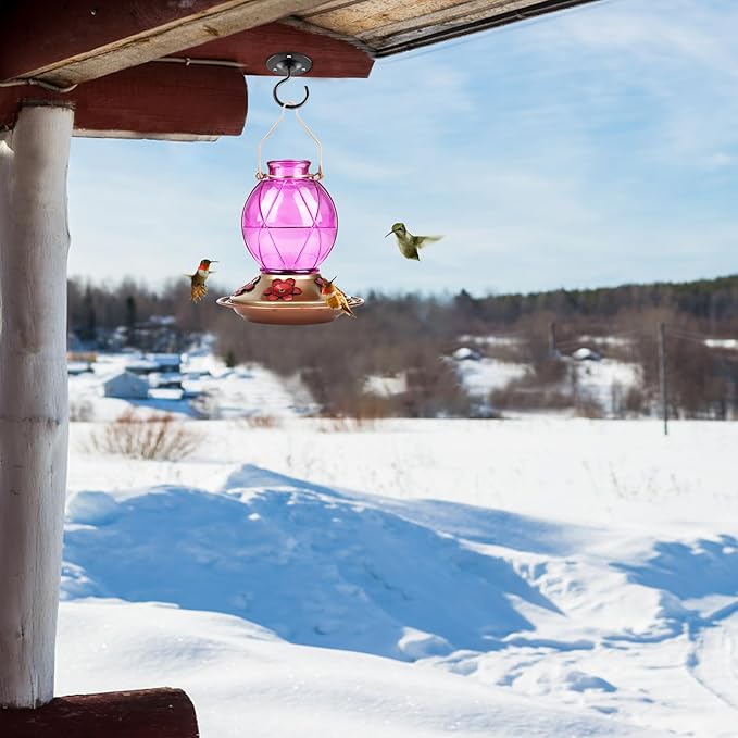 BOLITE Hummingbird Feeder, Glass Hummingbird Feeder for Outdoors, Netted Texture Ball Shape Bottle, 20 Ounces, Lavender, Birthday Gifts for Women Men, Gifts for Mom Dad