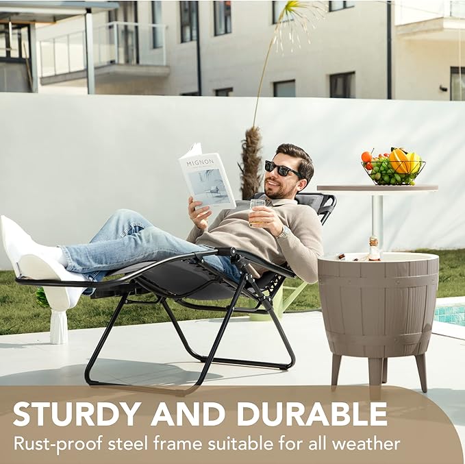 Devoko Patio Zero Gravity Chair Outdoor Folding Adjustable Reclining Chairs Pool Side Using Lawn Lounge Chair with Pillow Set of 2 (Grey)
