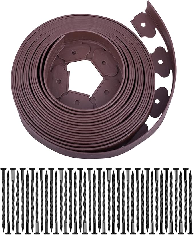 Garden edging，40ft Landscape edging with 40 spikes for lawn 2 Inch Tall (Brown, 40FT)