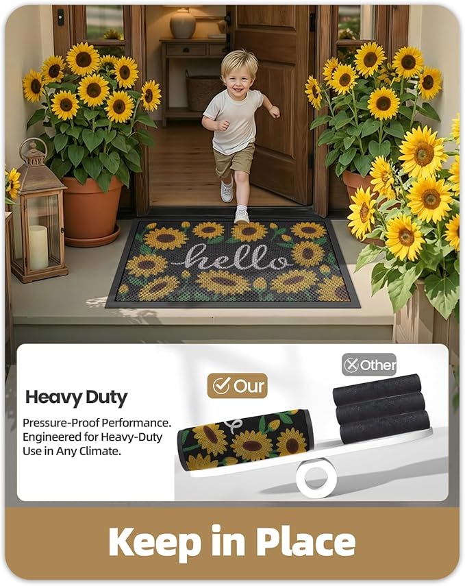 Color&Geometry Outdoor Door Mat, Resilient & Flexible Non-Slip Door Mat 24"x36", Dirt Trapping Waterproof Doormat, Welcome Mat for Porch, Patio & Entryway, Sunflower Amber
