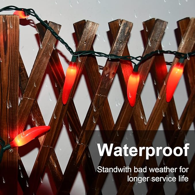 Red Chili Pepper Lights, 13.6Ft Christmas Decorations String Lights with 35 Red Chili Pepper Lights for Mexican Fiesta Indoor Party Kitchen Patio Bedroom Decorations, Green Wire