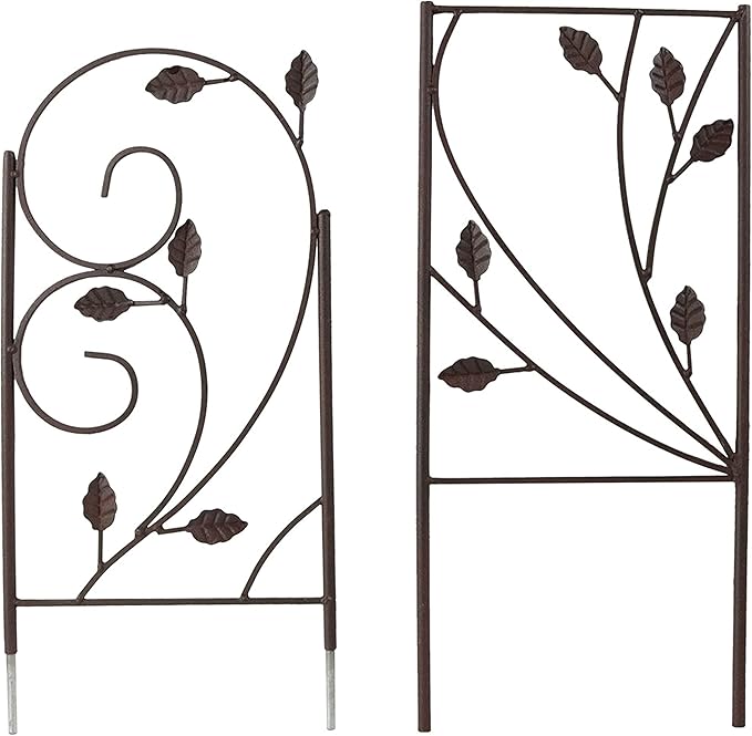Sunnydaze 32-Inch Rustic Plant Design Outdoor Garden Trellis - Metal Wire Plant Support Trellis for Climbing Plants - Brown - Set of 2