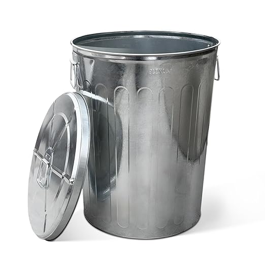 Plexon 20 Gallon Metal Trash Can with Lid Outdoor 20 Gal Galvanized Trash Can with lid Large Metal Garbage Bucket for Feed Ash Storage Garage Farmhouse, Galvanized Steel