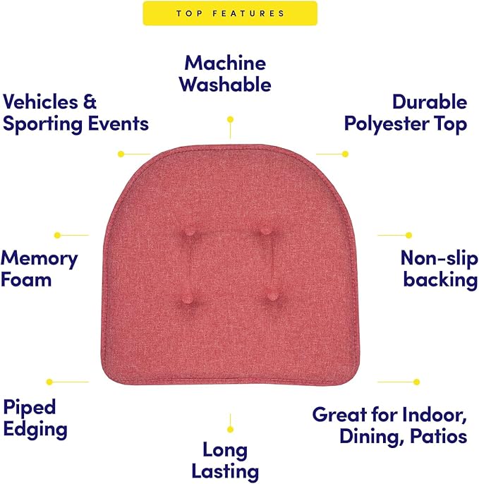 Sweet Home Collection Chair Cushion Memory Foam Pads Tufted Slip Non Skid Rubber Back U-Shaped 17" x 16" Seat Cover, 12 Count (Pack of 1), Peach
