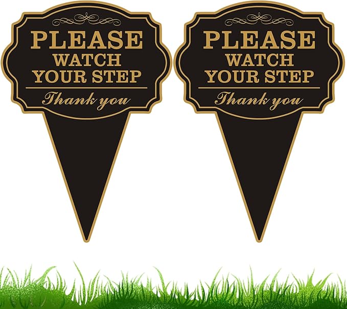 Double Sided Yard Sign, 2PACK-10"x14" Caution Watch Your Step Garden with Stake, Rust-Free Metal Please Watch Your Step Sign Outdoor, UV Printed Safety Sign for Walkway or Lawn (WATCH YOUR STEP-2PACK)