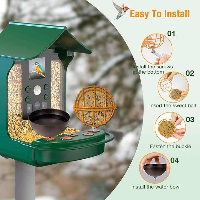 Metal Suet Ball Holder + Water Bowl Set for Birds - Compatible with Most Outdoor Smart Feeders - Round Suet Ball Holder for Outdoors - Bird Feeder Replacement Parts with 5mm Screw (Orange)