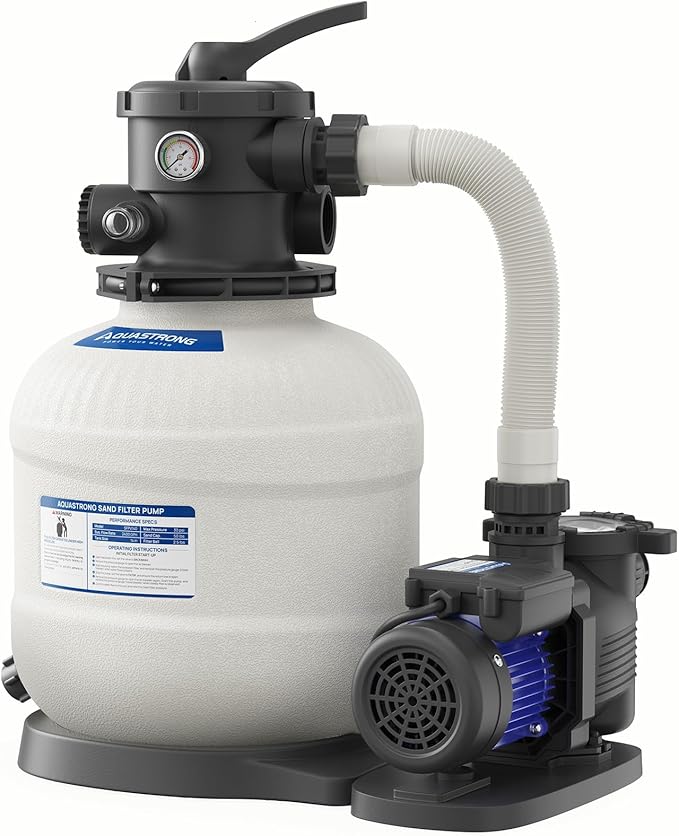 AQUASTRONG Sand Filter Pump for Above Ground Pool, Pool Pumps Above Ground,Pool Sand Filter with 6-Way Valve,Improved Circulation and Filtration, 14in, 2/3 HP 3000 GPH
