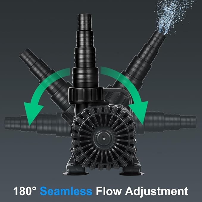 150W 3200GPH Submersible Pond Pump for Outdoor Ponds, with 180° Adjustable Outlet, Barrier Bag & 20FT Power Cord, Ultra-Quiet Fountain Pump, Waterfall Pump, UL Listed