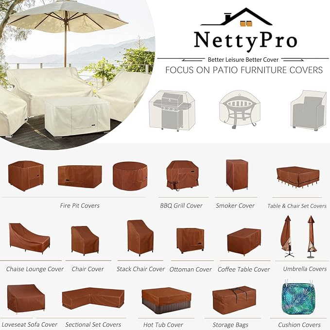 NettyPro Patio Chair Covers for Outdoor Furniture 4 Pack, Waterproof Heavy Duty Lawn Patio Furniture Cover Deep Seat Dining Chair Covers, 30W x 33D x 34H inches, Beige