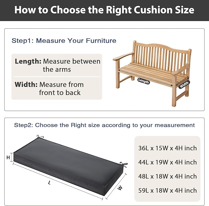 Outdoor Wicker Patio Bench seat Cushions, Durable Anti-Slip Waterproof Garden Thick Bench Cushions for Outdoor Indoor Furniture Dark Gray.
