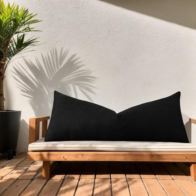 Kevin Textile Outdoor Waterproof Long Lumbar Pillow Cover 14x36 Inch Pack of 1 Checkered Decorative Rectangle Cushion Throw Pillowcases Shell for Patio Tent Garden Couch Bed Sofa Black