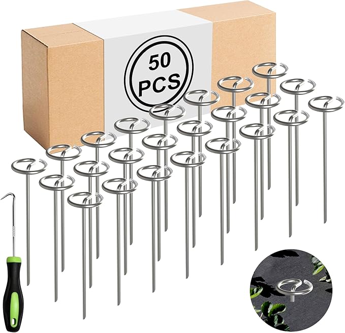 50 pcs Landscape Fabric Stake, 6-inch Galvanized Round Head Landscape Nail Steel Anti Bending Weed Barrier Stake, Used for Plant Cover, Lawn, Fence, and Ground Garden Stake
