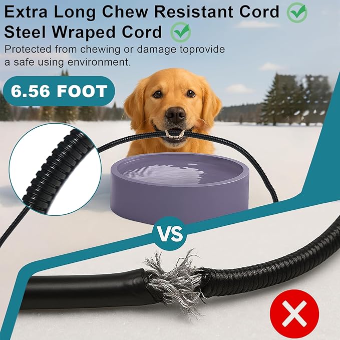 Pet Heated Bowl for Dog,Cat Warming Water Bowl with Chew Resistant Power Cord, Outdoor Waterproof Smart Uniform Heating for Small Animals Bird Chicken Rabbit Duck (108 fl oz, Purple)