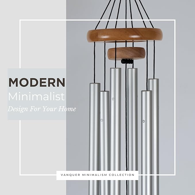 Wind Chimes for Outside, Wind Chimes Outdoor Clearance, Deep Tone Outdoors, Wreath of Leaves Wind Chime, Memorial, Sympathy Gift, Patio, Porch, Home Décor, Modern, Acrylic Art, Silver (34" Wreath)