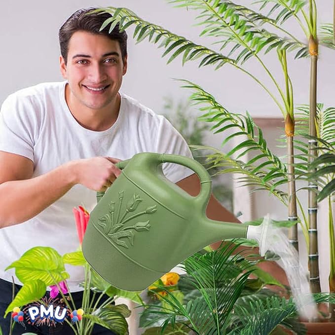 PMU 2 Gallon Watering Can - Garden Watering Can for Indoor & Outdoor Plants - Plastic Water Can with Detachable Sprinkler Head - Large Water Pot, Made in USA - Sage Green Pkg/12