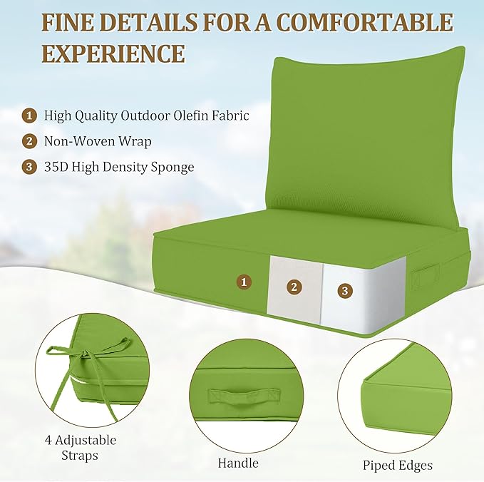 Outdoor Deep Seat Cushion Set, Fade Resistant Patio Chair Cushions, 24x24x6 Inch Patio Sofa Furniture Pad with Removable Cushion Covers (Pale Green, 24''Lx24''Wx6''H-1pcs Set)