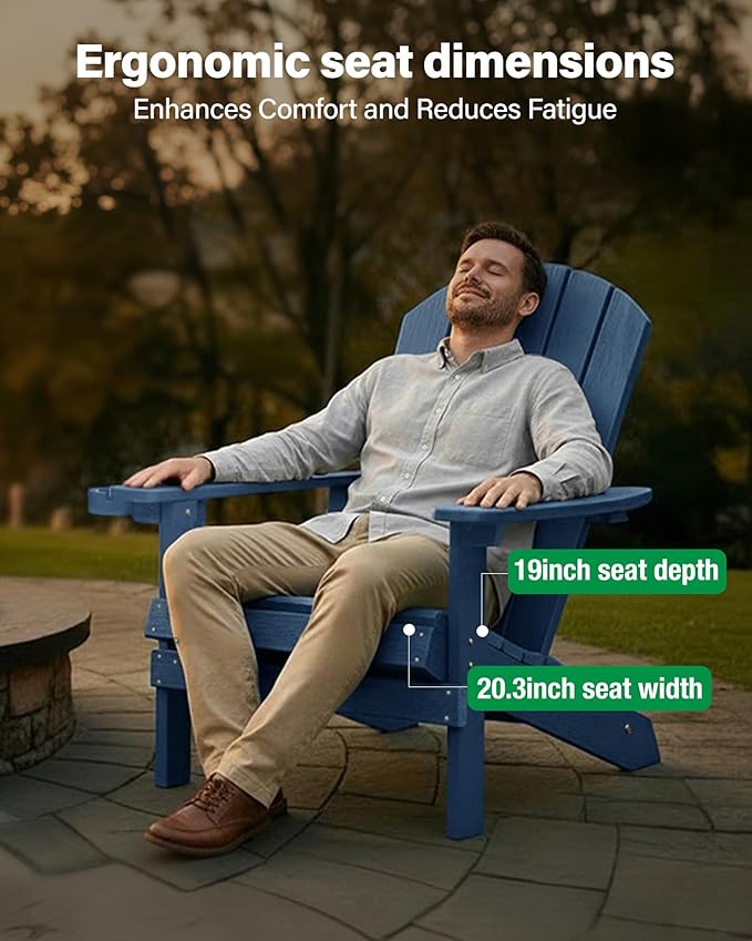 YEFU Adirondack Chairs Set of 2 Plastic Weather Resistant, Outdoor Chairs 5 Steps Easy Installation, Like Real Wood, Widely Used in Outdoor, Patio, Lawn, Fire Pit, Deck, Outside, Chairs (Navy Blue)