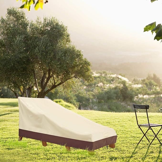 Vailge Waterproof Patio Chaise Lounge Cover, 600D Heavy Duty Outdoor Lounge Chair Covers,UV Resistant Patio Furniture Covers, Large, Beige & Brown
