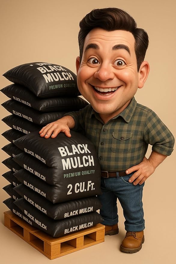 6 Large Bags of Premium Wood Much (1.5 Cubic Ft Each - 9 Cubic Ft Total) Organic Premium Mulch for All Your Landscaping Projects - Choose Your Color - Black - RED - Brown (Black)