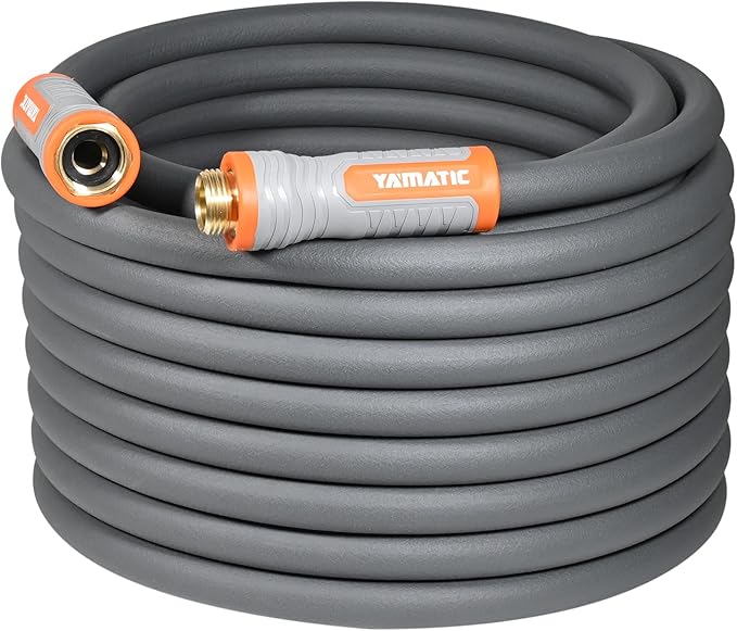 YAMATIC Heavy Duty Garden Hose 5/8 in x 50 ft with Swivel Handle, Super Flexible Water Hose, All-weather, Kink Resistant, Burst 600 PSI, Gray