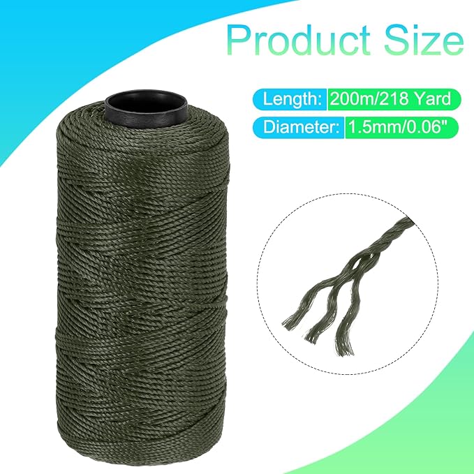MECCANIXITY Nylon String 3 Strands Twisted Mason Line 1.5mm x 218 Yards Nylon Twine String for DIY Projects, Home Improvement, Gardening, Gift Wrapping, Christmas Party Supplies, Grey Green