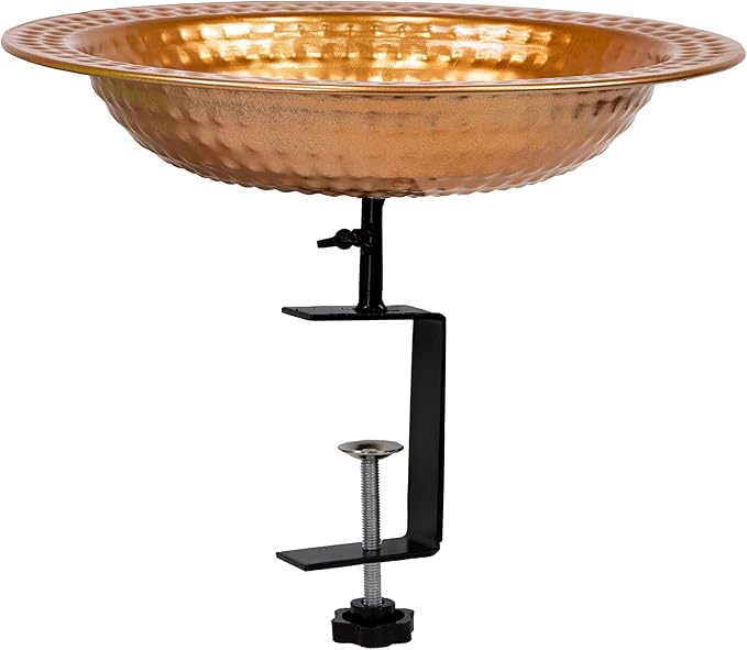 Sunnydaze Copper Bird Bath for Outside - Outdoor Bird Bath for Deck Railing - 12" Diameter