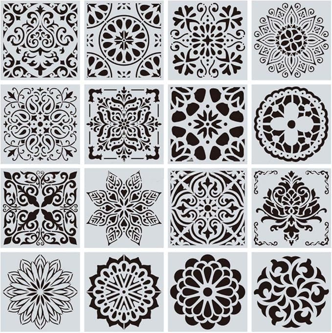 16 Pcs (6 x 6 Inch) Reusable Stencils, Mandala Stencils Mandala Dot Painting Templates Stencil for DIY Painting Art Scrapbook Easter Decorations