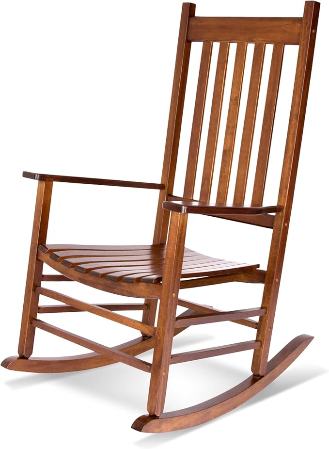 Shine Company Vermont Porch Rocker, High Back Wood Rocking Chair, Oak